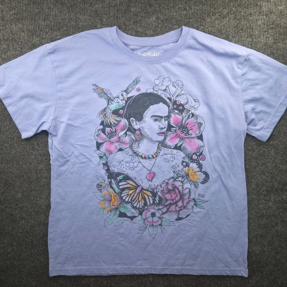Frida Kahlo Graphic Tee Women Large Purple Cotton Blend Art Portrait T-Shirt L